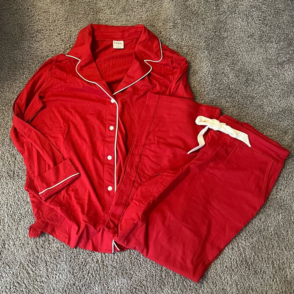 Soma Red Pajama Set with White Piping